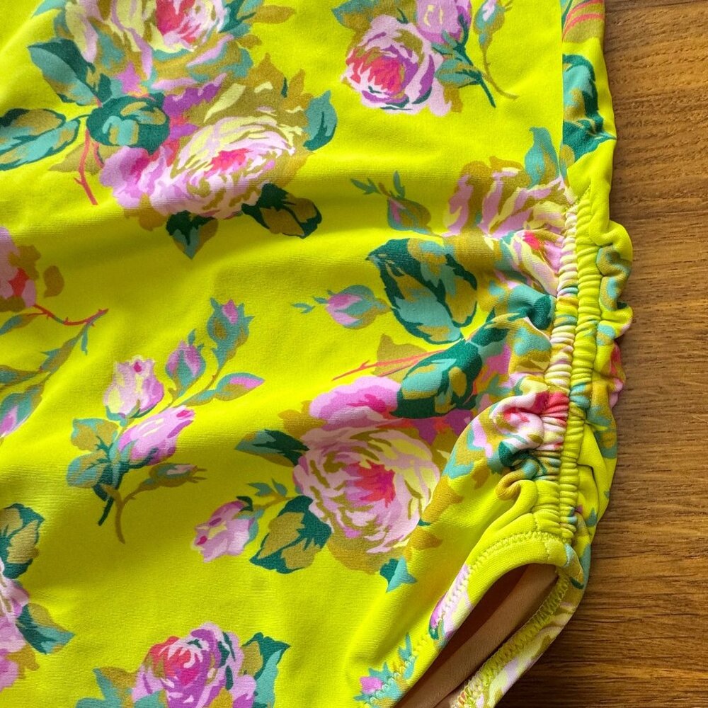 CREWCUTS One-Shoulder Floral Swimsuit Girls 6-7 Yellow Asymmetric One Piece Girl - Picture 3 of 7